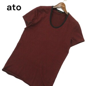 ato アトウ 春夏 半袖 ボーダー★ Uネック カットソー Tシャツ Sz.48　メンズ　A4T07517_6#D