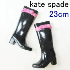 kate spade ピンクリボン＆内張 レインブーツ 黒 US6 23cm