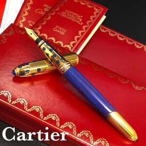 未使用 美品 Cartier パンテール ドゥ カルティエ トリニティ 万年筆 ペン先 18K/750 F Gカード/カートリッジ付 ゴールド/ブルー ST140011