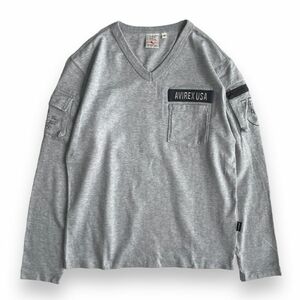 国内正規品 AVIREX アヴィレックス 長袖 ミリタリー パッチ ポケット Vネック Tシャツ Mサイズ カットソー L/S TEE ロンT 上野商会