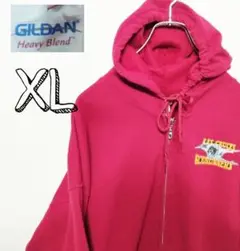 USA古着　GILDAN  ダメージパーカー　スウェット　XL レッド　インク汚