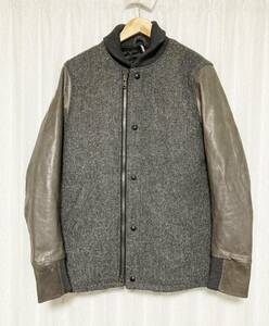 [ripvanwinkle] 17AW 定価96,800 STADIUM COACH JACKET ホースハイド切替 袖レザースタジャン バーシティジャケット 5 グレー 馬革 RAW-047