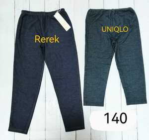 新品 デニム風やわらかレギンス2枚「UNIQLO ひざ下丈 135‐145㎝」「 Rerek ネイビー10分丈 140 SS」レレク／スパッツレギンス複数出品中