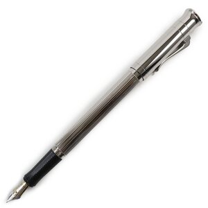 美品●Faber-Castell ファーバーカステル 伯爵コレクション ガラフォン ペン先750(18K) ロゴ刻印入 Mニブ ストライプ柄 万年筆 シルバー