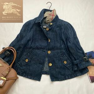 ★ゆったり大きいサイズ★バーバリー★BURBERRY 46/15号/XL-3L 洗える♪メガチェックコンビ☆Aラインデザインデニムジャケット 秋アウター