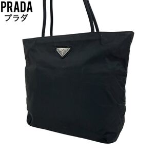 美品　PRADA プラダ　トートバッグ　ブラック　黒　ナイロン　レザー　手提げ　ハンドバッグ　ショルダーバッグ　三角プレート　白タグ