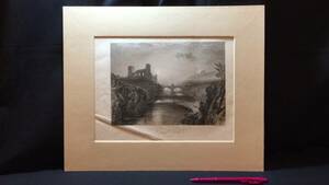 【真作 J.M.W.Turner(ターナー)/銅版画34】『Bernard Castle』●イギリスロマン主義●縦33.5×横40.5㎝●検)リトグラフ/水彩画/風景画