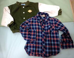 ベビー 子供服 キッズ ２枚セット ブランド名不詳 ブランド品 長袖 ネルシャツ ＆ 綿スタジャン サイズ９５ 国内正規品 美品 男女兼用