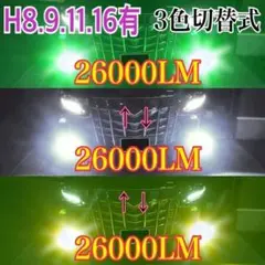 〔最強!〕H11 グリーン×イエロー×ホワイトLED☆フォグランプ