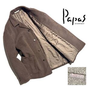 美品【定価10万】Papas パパス アンゴラ ハーフコート M (L相当) メルトン ウール ジャケット【保温性抜群の一着】ロゴ ブラウン 日本製