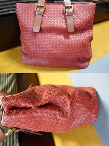 ◆BOTTEGA VENETA　ボッテガ ヴェネタ◆イントレチャート　トートバッグ　レッド◆中古