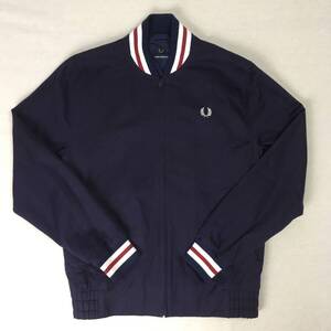 FRED PERRY フレッドペリー J7322 イングランド製 ボンバージャケット ブルゾン コットン Sサイズ ネイビー/ホワイト/レッド 長袖 刺繍