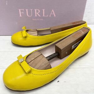 1509◎ イタリア製 FURLA フルラ 靴 シューズ パンプス フラットソール カジュアル イエロー レディース35.5