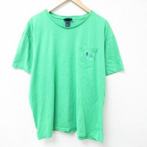 XL/古着 ラルフローレン Ralph Lauren 半袖 ブランド Tシャツ メンズ 90s ワンポイントロゴ 胸ポケット付き 大きいサイズ コットン クルー