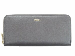 【美品/未使用？】FURLA フルラ ラウンドファスナー 長財布 レザー チャコールグレー レディース