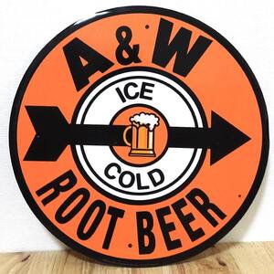 ブリキ看板 おしゃれ ルートビア A&W ROOT BEER プレート ビール ラウンドメタルサイン アンティーク ビンテージ 壁飾り 正規品 アメリカン