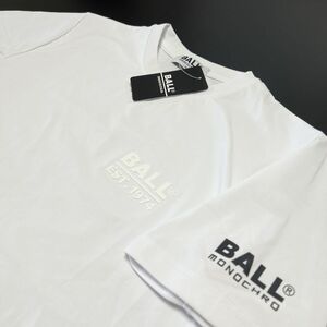 ●送料390円可能商品 ボール BALL 新品 メンズ イタリア発人気ブランド 3Dロゴ 半袖 Tシャツ 白 Mサイズ [54131-01-M] 一 三 壱★QWER