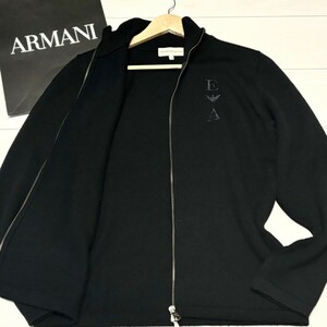 極美品/L相当●EMPORIO ARMANI エンポリオアルマーニ ニット ドライバーズニット ジャケット ブルゾン ダブルジップ 刺繍 ロゴ刻印 52