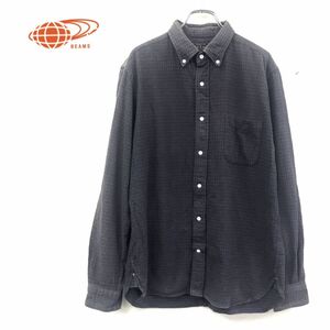 1N2147-W◆BEAMS ビームス 長袖 ネルシャツ チェック柄 ボタンダウン カジュアル ストリート メンズ◆size:L ブラウン ブルー系 コットン