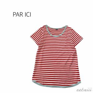 PAR ICI パーリッシィ . クルーネック 配色 ボーダー プルオーバー Tシャツ 日本製 送料無料