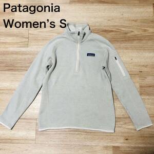 【送料無料】patagoniaハーフジップ裏起毛ニットセーター　アイボリー系　レディースSサイズ　パタゴニアアウトドア登山長袖