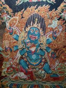 卍大黒天（マハカーラ）◆シルク織物 刺繍◆チベット密教 仏画60