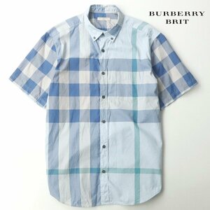 美品 国内正規品 BURBERRY BRIT バーバリイー・ブリット タータンチェック 半袖シャツ 青 ブルー L【参考価格￥44,000-】