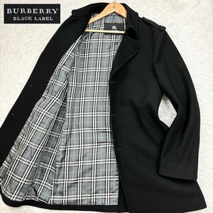 【極美品Lサイズ!!!】BURBERRY BLACK LABEL バーバリーブラックレーベル カシミヤブレンド コート ブラック ノバチェック ロゴ金具 メンズ