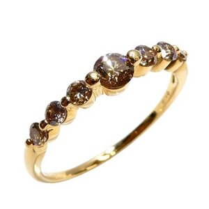 J◇K18 GSTV ブラウンダイヤ 0.5ct リング 17号 イエローゴールド 18金 ダイヤモンド 一文字リング 指輪 diamond yellow gold ring