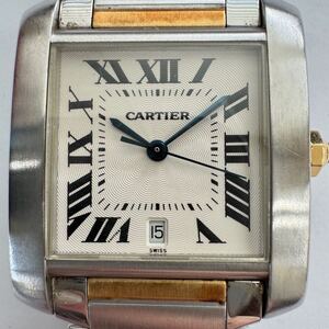 ★1円スタート★Cartier カルティエ タンクフランセーズ デイト メンズ 腕時計 2302 自動巻き 稼働 コンビ アイボリー文字盤 ベルト純正