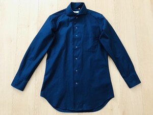 【良品】スーツセレクト＊ホリゾンカラーワイシャツ＊紺＊M-80