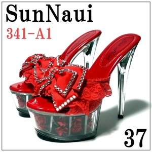 【Sun Naui】サンナビ ばら装飾 クリスタルサンダル RED 3A1-A1 37 (23.5cm) 未使用品