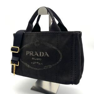 1円 プラダ PRADA ショルダーバッグ 2WAY トートバッグ ハンドバッグ キャンバス カナパ ブラック 黒 ゴールド金具