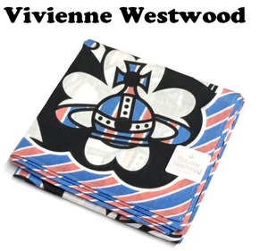 【Vivienne Westwood】(NO.4389）ヴィヴィアンウエストウッド ハンカチ ブラック×ブルー系　未使用　47cm