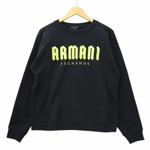 アルマーニエクスチェンジ A/X ARMANI EXCHANGE クルーネック ロゴ刺繍 長袖 プルオーバー スウェット トレーナー M BLACK(ブラック) 春秋