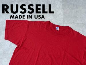 ☆送料無料☆ RUSSELL ラッセル USA直輸入 古着 半袖 バックプリント Tシャツ アメリカ製 メンズ XL レッド トップス 中古 即決