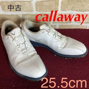 【売り切り!送料無料!】A-289 callaway!ゴルフシューズ!白!25.5cm!ダイヤル式!スパイク!ゴルフ!趣味!ビジネス!中古!