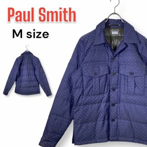 【人気】Paul Smith ポールスミス ドット柄 ダウンジャケット メンズ 軽量 防寒 Mサイズ ネイビー 濃紺 ブルゾン アウター 匿名配送