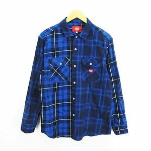 ディッキーズ Dickies 2478-2071 ワークシャツ ネルシャツ 長袖 チェック コットン L ネイビー ※EKM メンズ