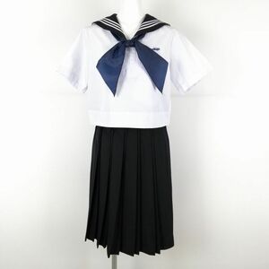 1円 セーラー服 スカート スカーフ 上下3点セット 大きいサイズ 夏物 白3本線 女子 学生服 広島皆実高校 白 制服 中古 ランクC NA8246