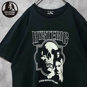 極美品/Lサイズ●HYSTERIC GLAMOUR ヒステリックグラマー スカル ヒスガール ロゴ 半袖 クルーネック Tシャツ ブラック 黒 春夏 メンズ