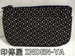 X5A052◆本物美品◆ 印傳屋 INDEN-YA ネイビー ひょうたん柄 ポケット付き ファスナー 小銭入れ コインケース 財布