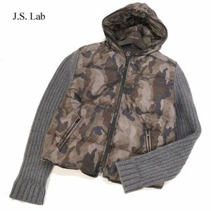 イタリア製★ J.S. Lab LABORATORY OF IDEAS 秋冬 ニット切替★ 迷彩 カモフラ柄 ダウン ジャケット Sz.L　メンズ　I3T01464_A#N