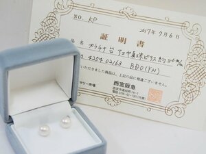 中古・美品【プラチナ台アコヤ真珠ピアス 約8.6mm】PT900 パール 真珠8mm超 あこや 西宮阪急保証書付