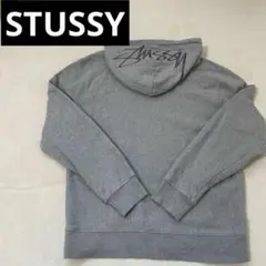 【肉厚】美品 STUSSY プルオーバー パーカー フード 刺繍　ロゴ グレー