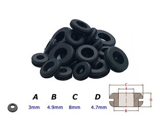 【送料無料】『50個セット 3mm/3φ』配線穴に ラバー 配線 グロメット 黒/ブラック ゴム ラバー カバー 蓋 ゴムワッシャー メクラ