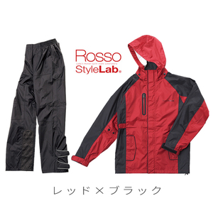 レディース レインウェア 上下セット レッド×ブラック Sサイズ Rosso StyleLab ロッソスタイルラボ ROR-308 レインコート 透湿 防水