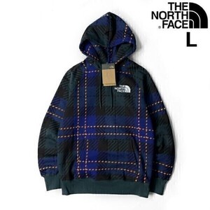 1円～!売切!【正規新品】THE NORTH FACE◆W HOLIDAY HOODIE パーカー US限定 キャンプ 裏起毛 ロゴ刺繍(L)青 緑 チェック柄 181130-35-c