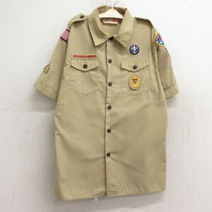 古着 半袖 ボーイスカウト シャツ キッズ ボーイズ 子供服 90s ワッペン ベージュ カーキ 24may22