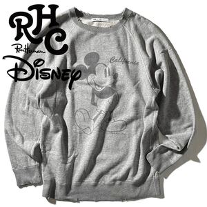 【Disney×Ron Herman】稀少◎!!RHC ロンハーマン ディズニーコラボ ダメージ加工 裏毛スウェットプルオーバー 霜降りラグランスウェット